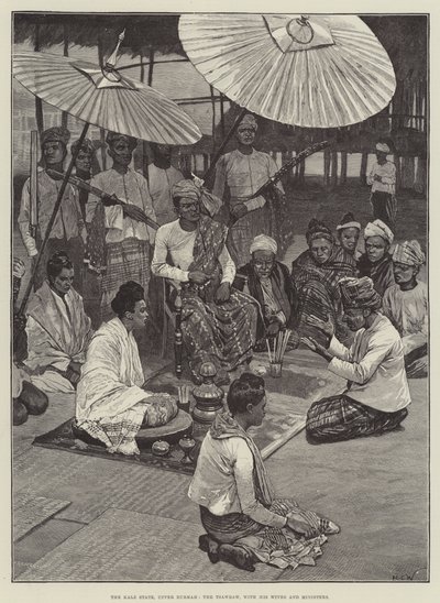 El estado de Kale, Alta Birmania, el Tsawbaw, con sus esposas y ministros de Richard Caton Woodville junior